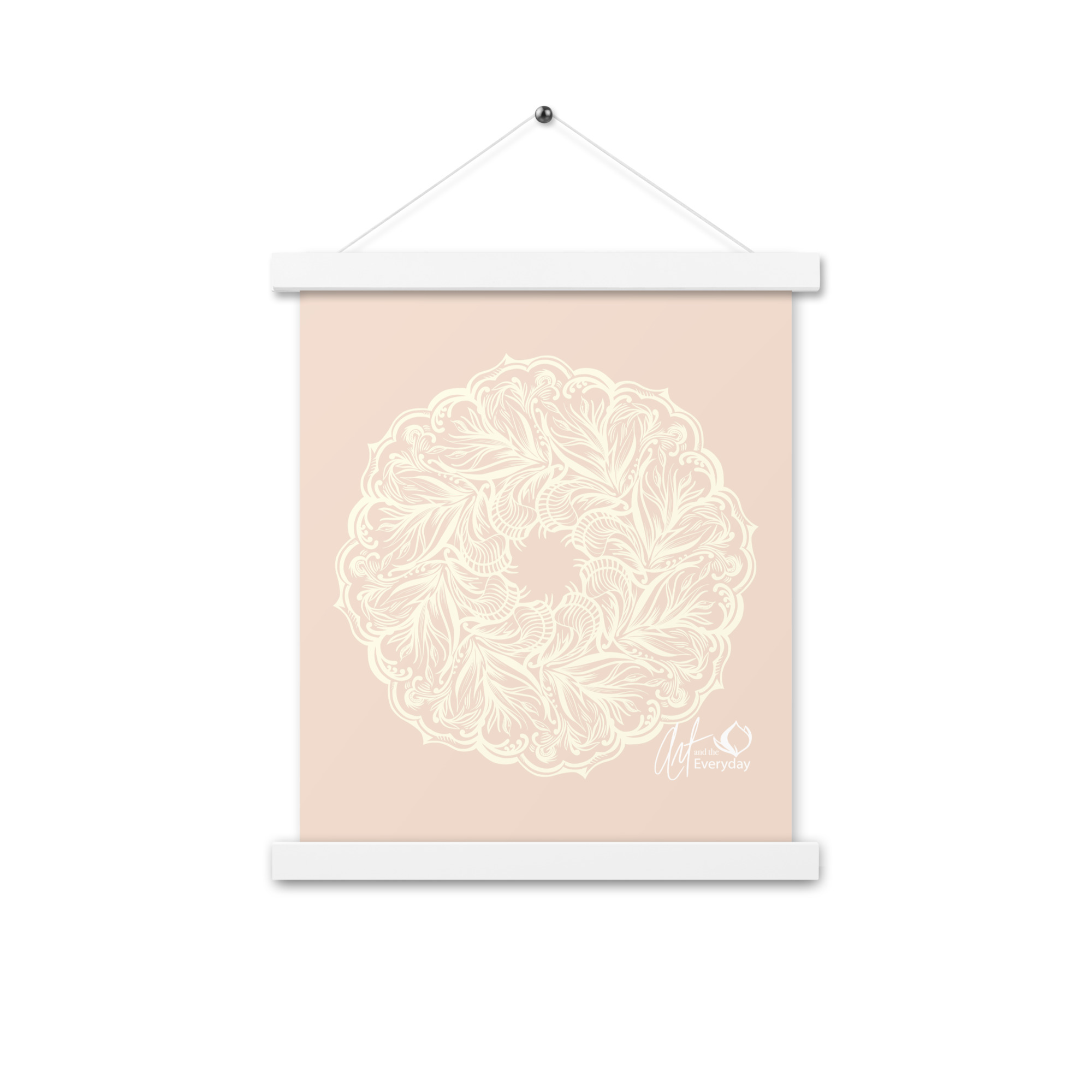 Wall hanging featuring a botanical mandala with stylized leaf patterns on luxe matte paper.