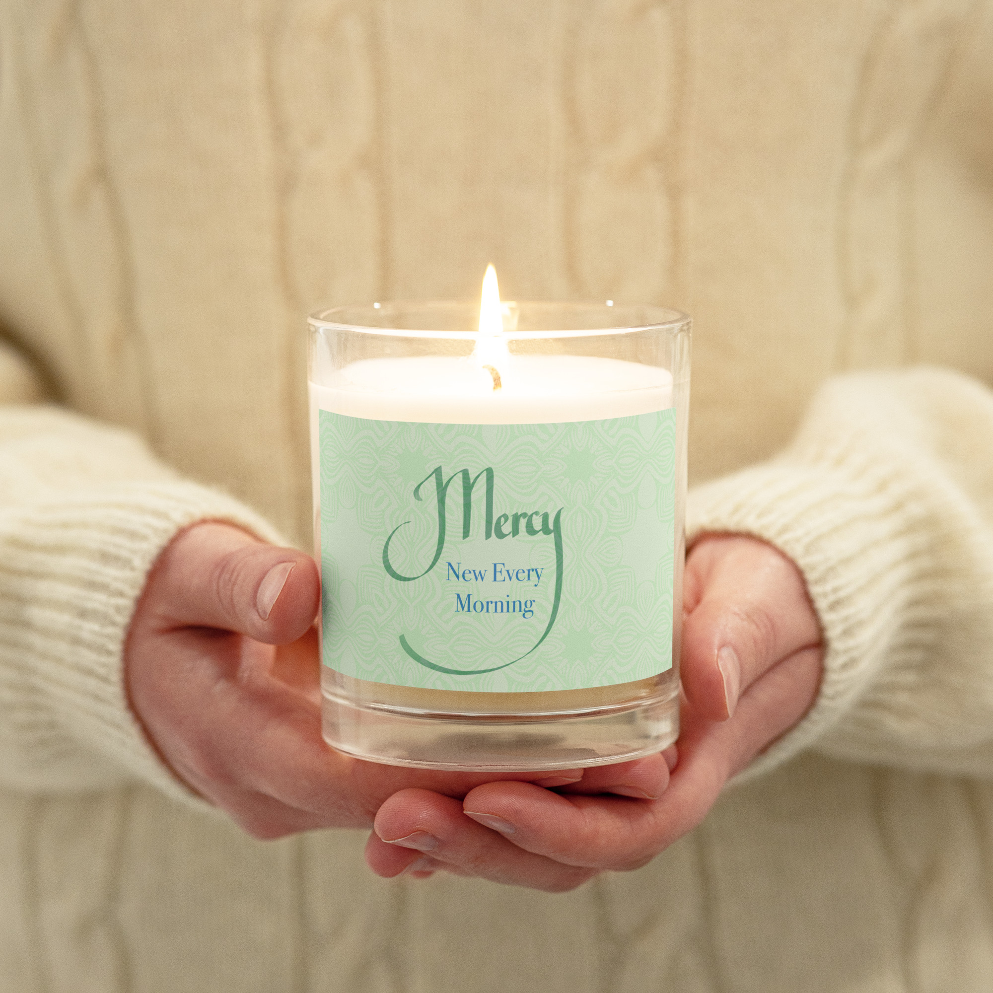 Mercy Is New Each Morning Candle, inspired by a cherished morning ritual.